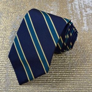 BROOKS BROTHERS Men's Navy, Teal & Gold Striped Silk Necktie